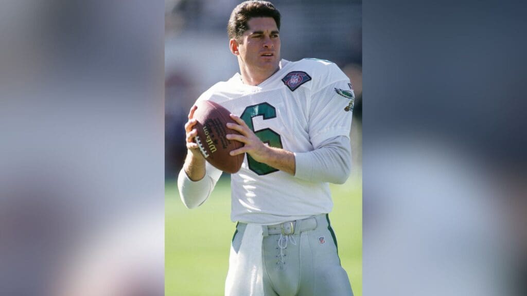 Nov 20, 1994; Tempe, AZ, USA; FILE PHOTO; Philadelphia Eagles quarterback Bubby Brister (6) warms up on the field prior to a game against the Arizona Cardinals at Sun Devil Stadium.
