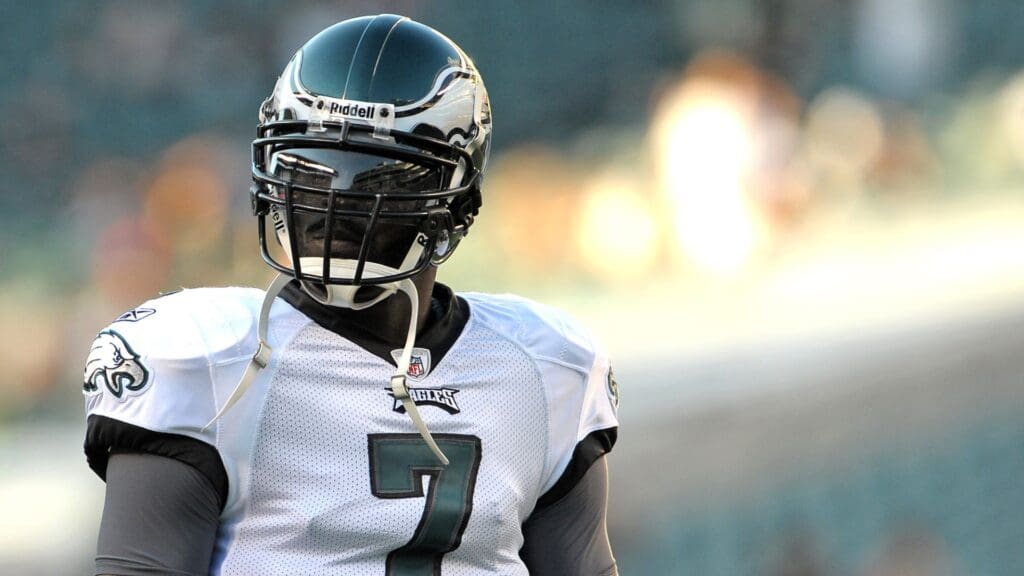 August 11, 2011; Philadelphia, PA, USA; Philadelphia Eagles quarterback Michael Vick (7) during warm-ups before a preseason game against the Baltimore Ravens at Lincoln Financial Field.