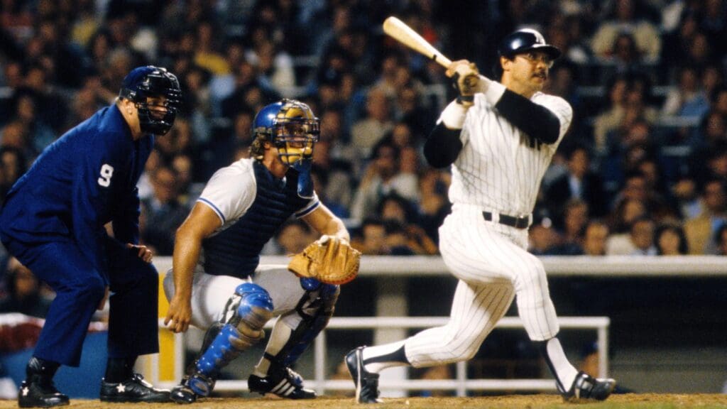 Oct 1978; Bronx, NY, USA; FILE PHOTO; New York Yankees right fielder Reggie Jackson in action against the Los Angeles Dodgers during the 1978 World Series at Yankee Stadium. New York defeated Los Angeles to win the series in six games.