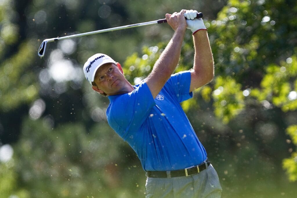 Sep. 10, 2010; Lemont, IL, USA; Retief Goosen on the second hole during the second round of the BMW Championship at Cog Hill Country Club.