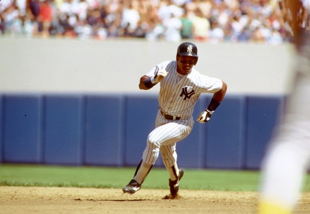 Unknown Date; Bronx, NY, USA; FILE PHOTO; Rickey Henderson of the New York Yankees in action against the Oakland A's at Yankees Stadium.