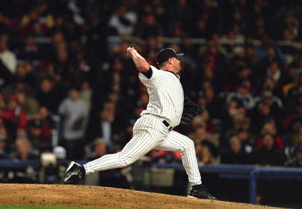 Oct 30, 2001; Bronx, NY, USA; FILE PHOTO; New York Yankees pitcher Roger Clemens on the mound against the Arizona Diamondbacks during game three of the 2001 World Series at Yankee Stadium.