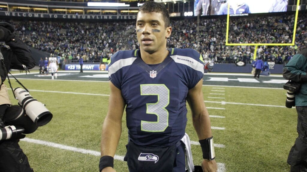 Dec 30, 2012, Seattle, WA, USA; Seattle Seahawks quarterback Russell Wilson (3) walks off the field following a 20-13 victory against the St. Louis Rams at CenturyLink Field. Seahawks defeated the Rams, 20-13.