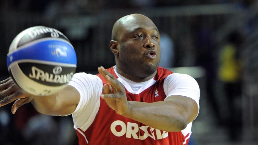 Sacramento Kings former guard Mitch Richmond (2) looks to pass during the 2012 NBA All-Star Celebrity Game at the Orange County Convention Center.