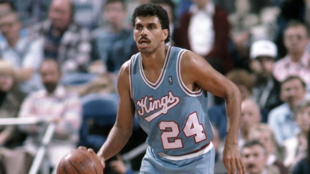 Sacramento Kings gaurd Reggie Theus (24) in action against the Portland Trailblazers at Memorial Coliseum.
