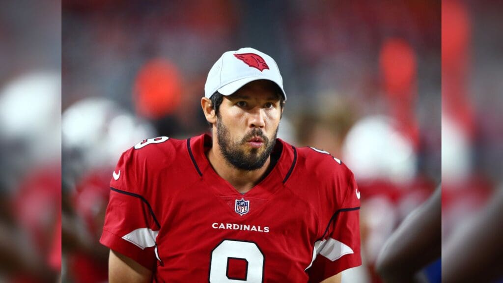 Aug 30, 2018; Glendale, AZ, USA; Arizona Cardinals quarterback Sam Bradford (9) against the Denver Broncos during a pre season game at University of Phoenix Stadium.