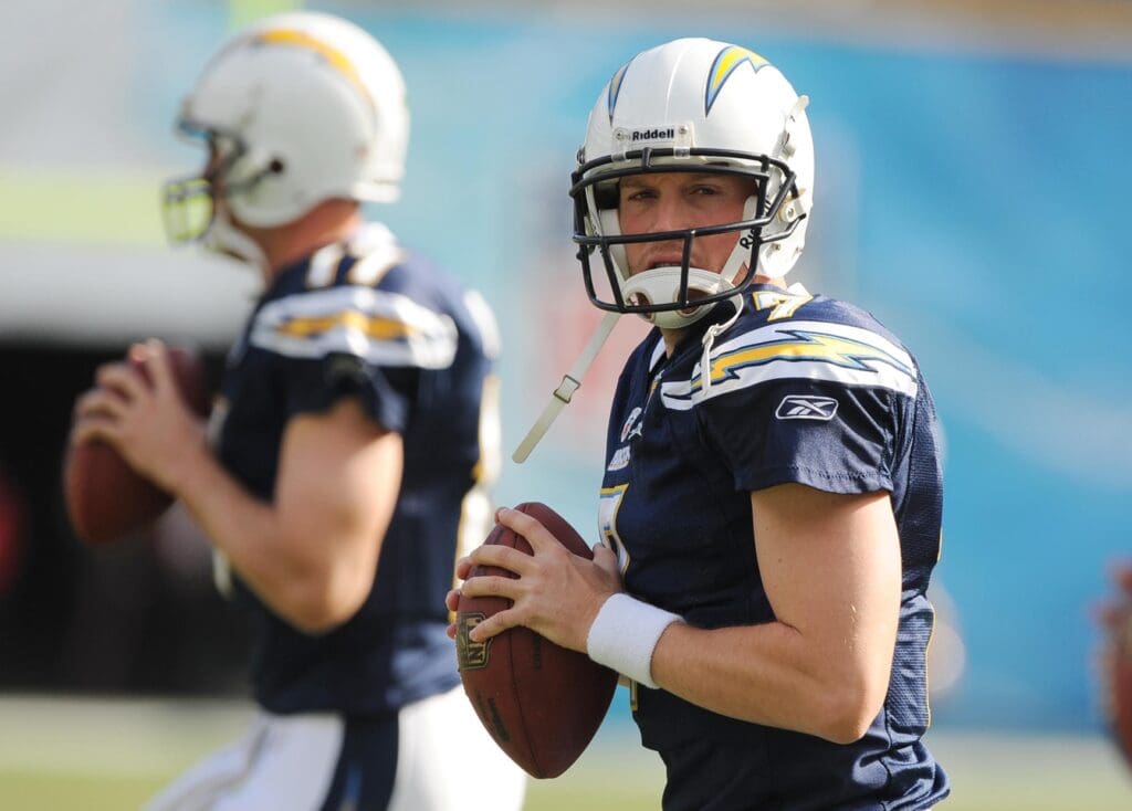 January 3, 2010; San Diego, CA, USA; San Diego Chargers quarterback Billy Volek (7) prior to the game against the Washington Redskins at Qualcomm Stadium.