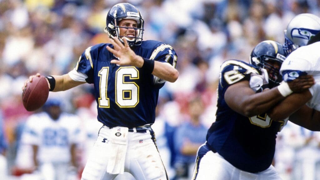 Oct 25, 1998; San Diego, CA, USA; FILE PHOTO; San Diego Chargers quarterback Ryan Leaf (16) in action against the Seattle Seahawks at Jack Murphy Stadium