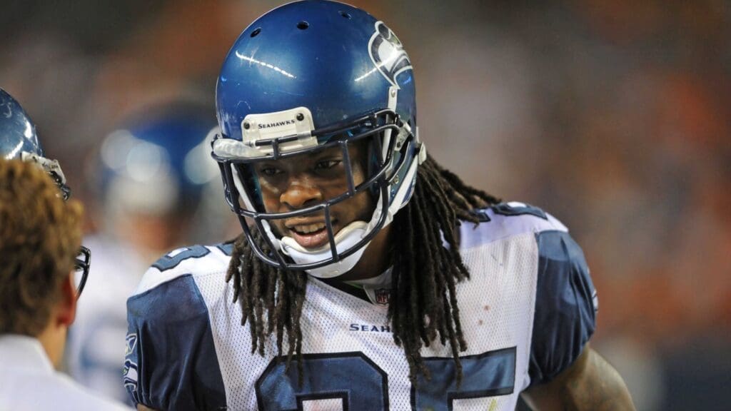 August 27, 2011; Englewood, CO, USA; Seattle Seahawks cornerback Richard Sherman (25) on his sidelines during the fourth quarter against the Denver Broncos at Sports Authority Field. The Broncos defeated the Seahawks 23-20.