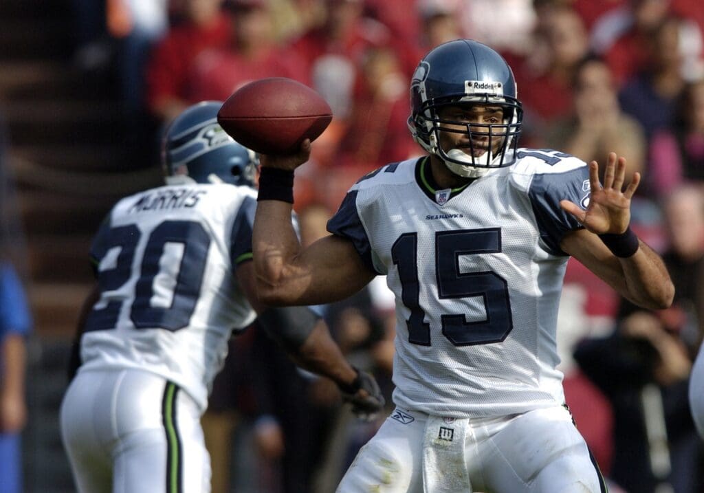 Nov 19, 2006 San Francisco, CA, USA: Seattle Seahawks quarterback (15) Seneca Wallace passes the ball during the 2nd quarter against the San Francisco 49ers at Monster Park in San Francisco, CA.