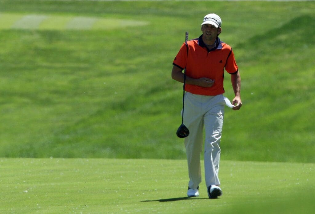 May 29, 2008; Dublin, OH, USA; Sergio Garcia walks up the sixth fairway during the first round of The Memorial Tournament at Muirfield Village Golf Club.