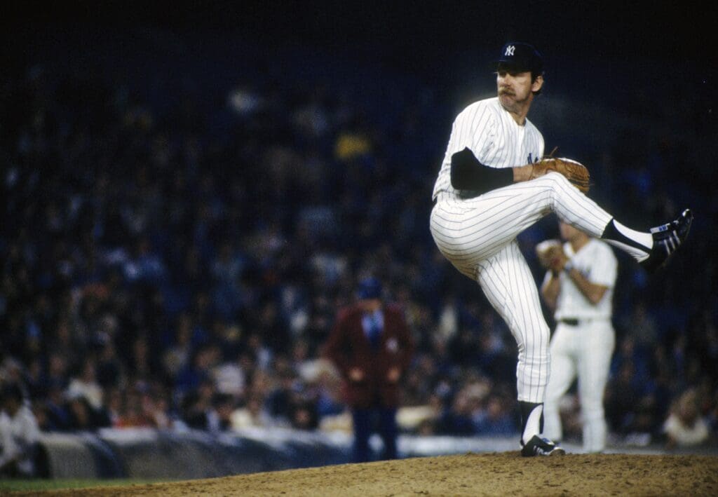1968, USA: FILE PHOTO; New York Yankees pitcher Sparky Lyle pitches during the 1968 season at Yankee Stadium. Mandatory Credit: Darryl Norenberg-USA TODAY Sports