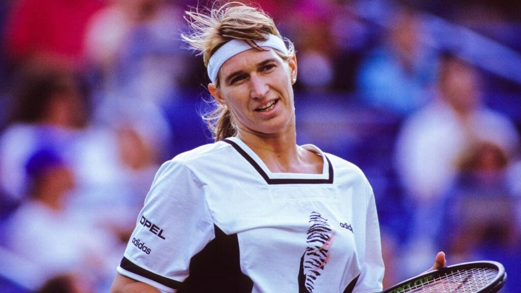 Aug 1, 1993; New York City, New York, USA: FILE PHOTO; Steffi Graf (DEU) on the court during the 1993 US Open at the USTA National Tennis Center.