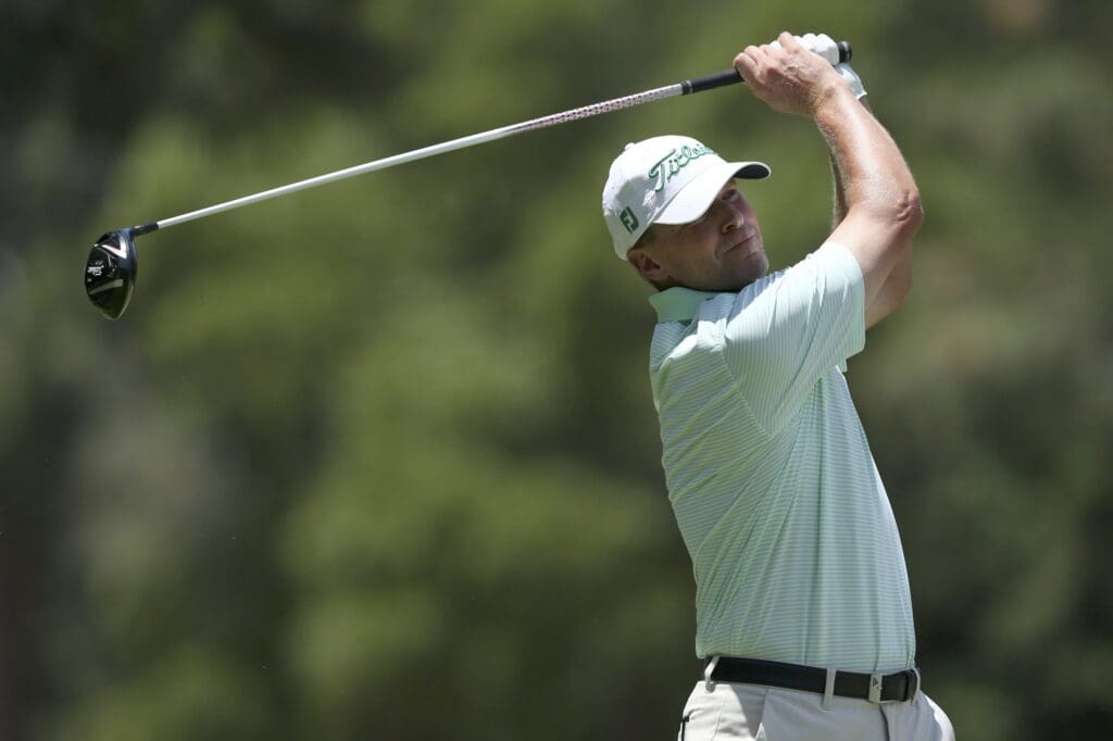 Jun 10, 2014; Pinehurst, NC, USA; Steve Stricker tees off on the 2nd hole prior to the start of the 114th U.S. Open at Course No. 2 at Pinehurst Resort & Country Club.
