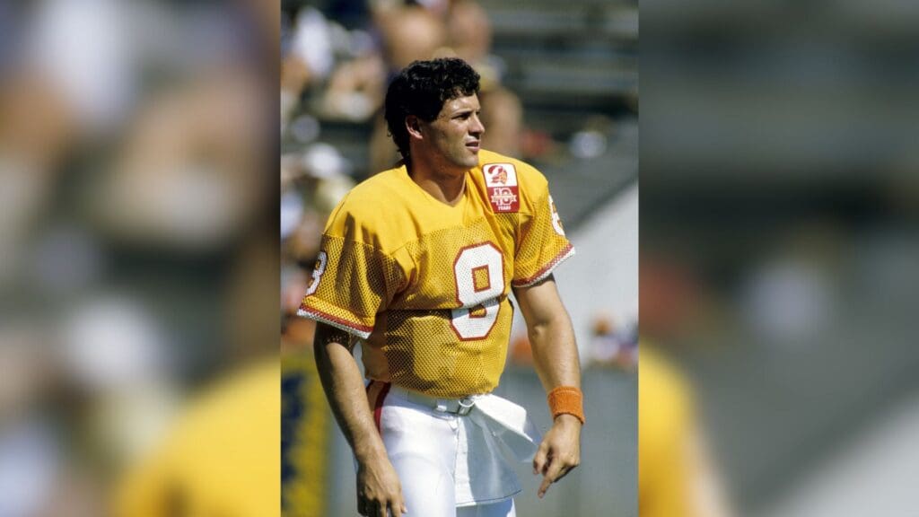Oct 13, 1985; Tampa, FL, USA; FILE PHOTO; Tampa Bay Buccaneers quarterback Steve Young (8) prior to the game against the Los Angeles Rams at Tampa Stadium.