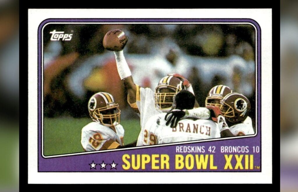 Super Bowl XXII 1988 Topps Card #1 Washington Redskins 42 Denver Broncos 10