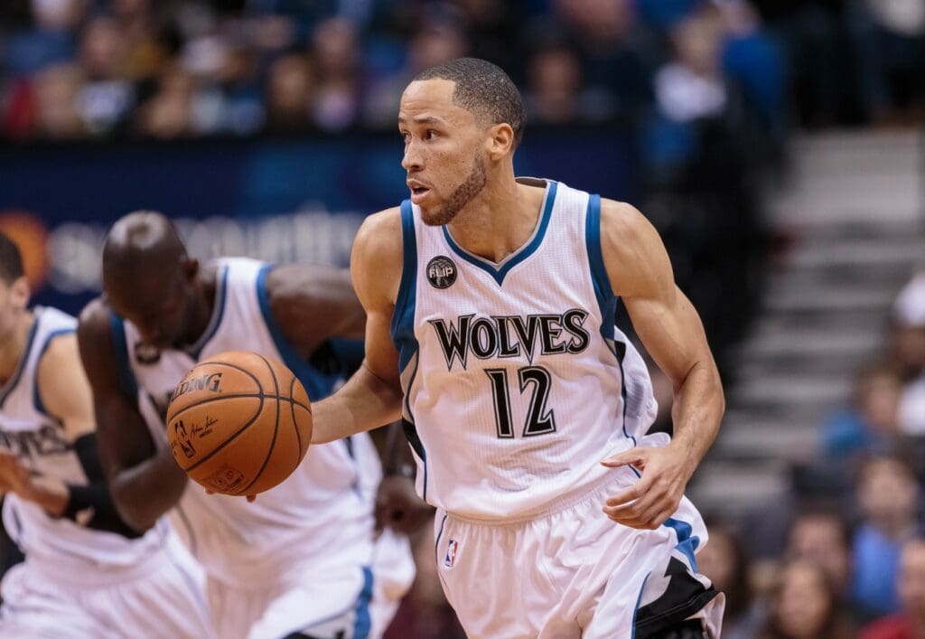 Nov 12, 2015; Minneapolis, MN, USA; Minnesota Timberwolves forward Tayshaun Prince (12) dribbles in the third quarter against the Golden State Warriors at Target Center. The Golden State Warriors beat he Minnesota Timberwolves 129-116. Mandatory Credit: Brad Rempel-USA TODAY Sports