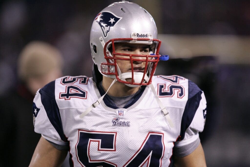 Dec 3, 2007; Baltimore, MD, USA; New England Patriots linebacker Tedy Bruschi (54) during the game against the Baltimore Ravens at M&T Bank Stadium. Mandatory Credit - James Lang USA TODAY Sports