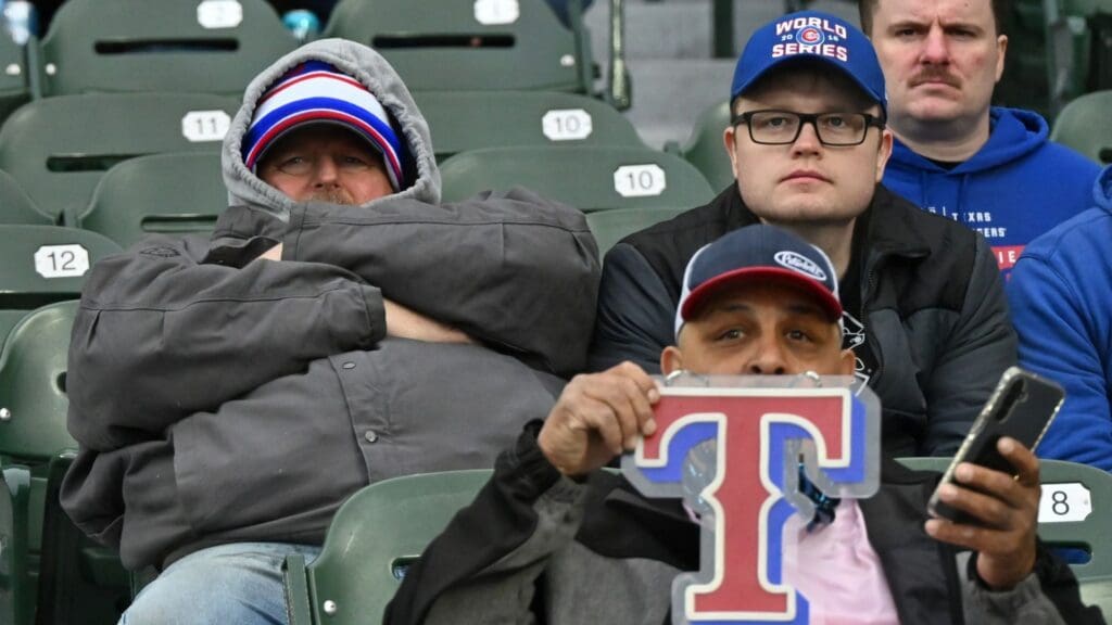 Apr 9, 2025; Chicago, Illinois, USA; Fans are seen prior to a game between the Texas Rangers and the Chicago Cubs at Wrigley Field.