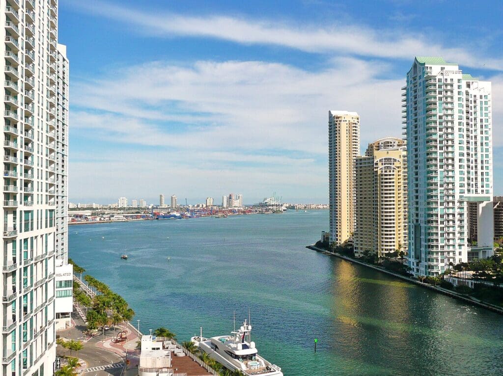 The mouth of Miami River at Brickell Key in February 2010