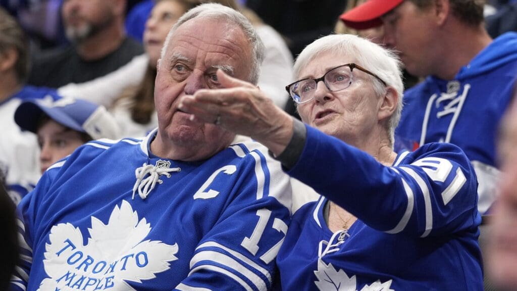 May 18, 2025; Toronto, Ontario, CAN; Toronto Maple Leafs fans react to a play against the Florida Panthers during the third period of game seven of the second round of the 2025 Stanley Cup Playoffs at Scotiabank Arena.