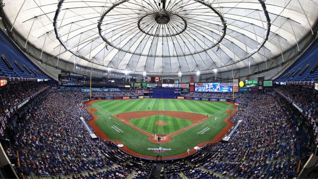 Mar 28, 2024; St. Petersburg, Florida, USA; A general view of Tropicana Field during the fifth inning on opening day between the Toronto Blue Jays and Tampa Bay Rays.