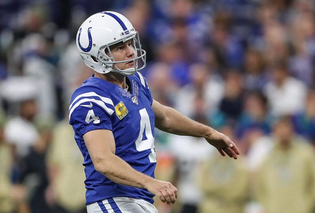 Indianapolis Colts place kicker Adam Vinatieri (4) makes a field goal during the third quarter of the game against the Jacksonville Jaguars at Lucas Oil Stadium in Indianapolis, Sunday, Nov. 17, 2019. The Colts won, 33-13. The Jacksonville Jaguars At Indianapolis Colts At Lucas Oil Stadium In Indianapolis In Nfl Week 11 Sunday Nov 17 2019
