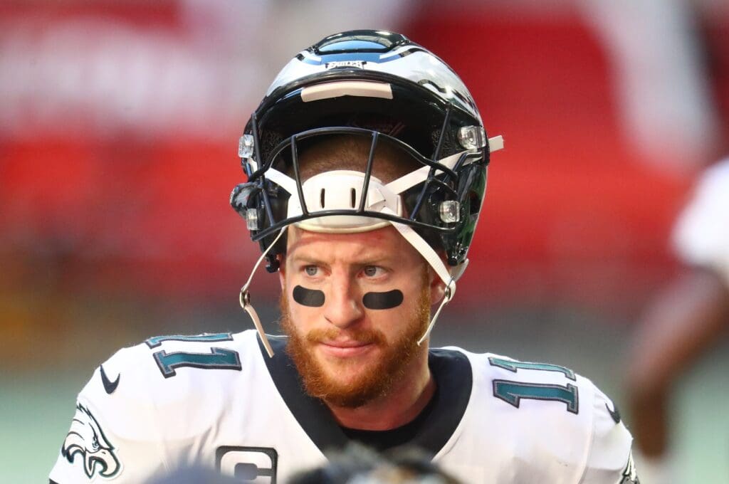 Dec 20, 2020; Glendale, Arizona, USA; Philadelphia Eagles quarterback Carson Wentz (11) against the Arizona Cardinals at State Farm Stadium.
