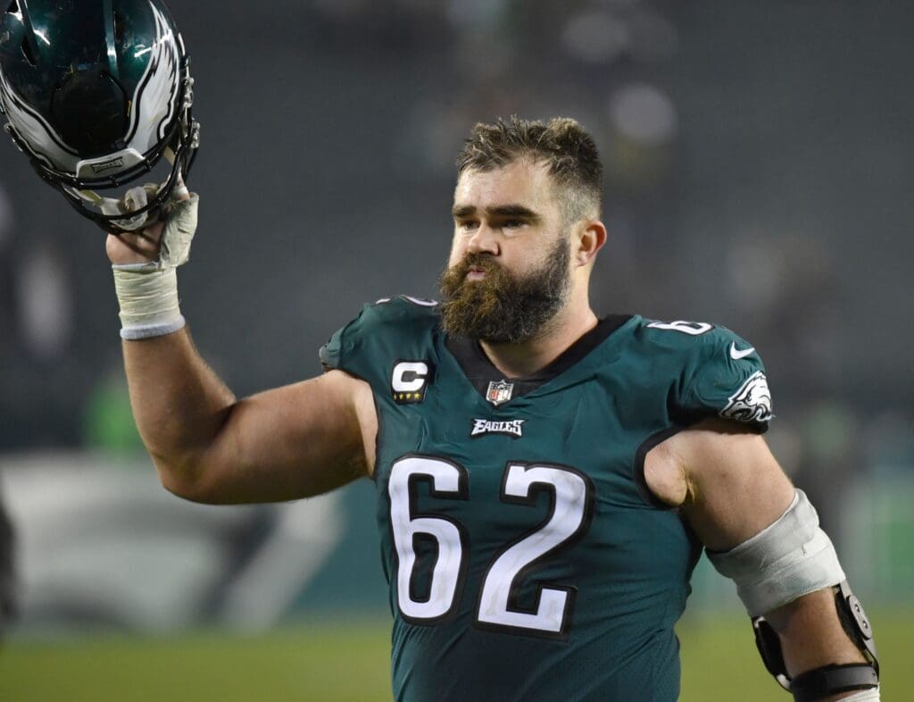 Dec 21, 2021; Philadelphia, Pennsylvania, USA; Philadelphia Eagles center Jason Kelce (62) walks off the field after win against the Washington Football Team at Lincoln Financial Field. Mandatory Credit: Eric Hartline-USA TODAY Sports