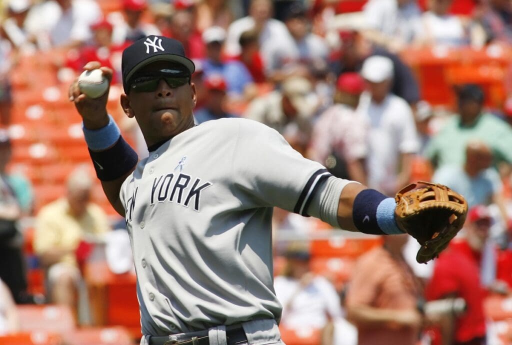 June 18, 2006; Washington, D.C., USA; New York Yankees third baseman Alex Rodriguez warms up before the Yankees matchup with the Washington Nationals at RFK Stadium. Mandatory Credit: Geoff Burke-USA TODAY Sports Copyright © 2006 Geoff Burke