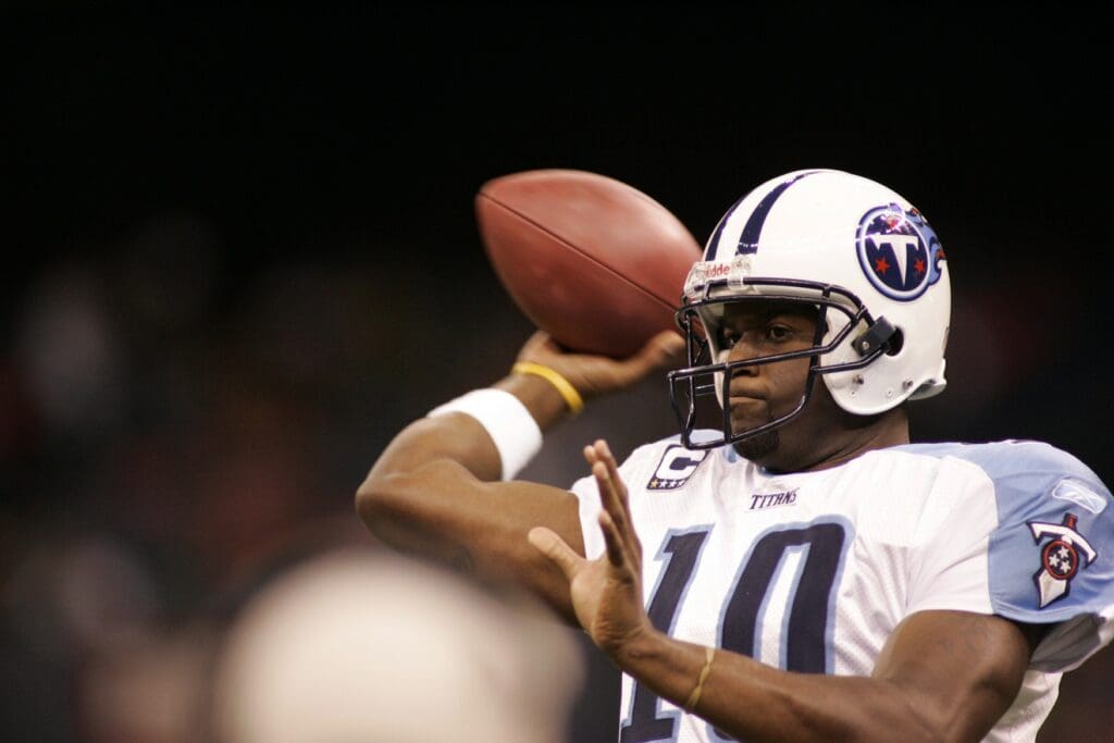 Sept 24, 2007; New Orleans, LA, USA; Tennessee Titans quarterback Vince Young (10) during warmups before the evenings Monday Night Football game against the New Orleans Saints at the Louisiana Superdome