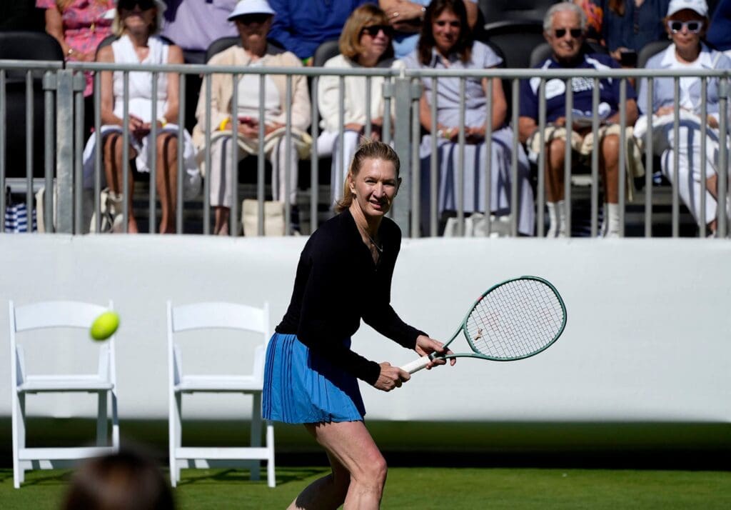 Steffi Graf plays in the Mixed-Doubles Exhibition Match at the Breakers Friday March 21, 2025 in Palm Beach. The event celebrates the debut of the new tennis and racquet facilities benefits First Serve USA.