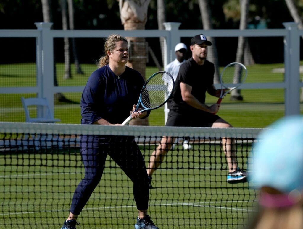 Kim Clijsters and Andy Roddick play a Mixed-Doubles Exhibition Match at the Breakers Friday March 21, 2025 in Palm Beach. The event celebrating the debut of the new tennis and racquet facilities benefits First Serve USA.