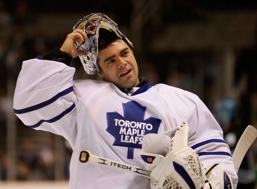 Dec. 2, 2008; San Jose, CA, USA; Toronto Maple Leafs goaltender Curtis Joseph (31) before the game against the San Jose Sharks at HP Pavilion in San Jose, CA. The Sharks defeated the Maple Leafs 5-2