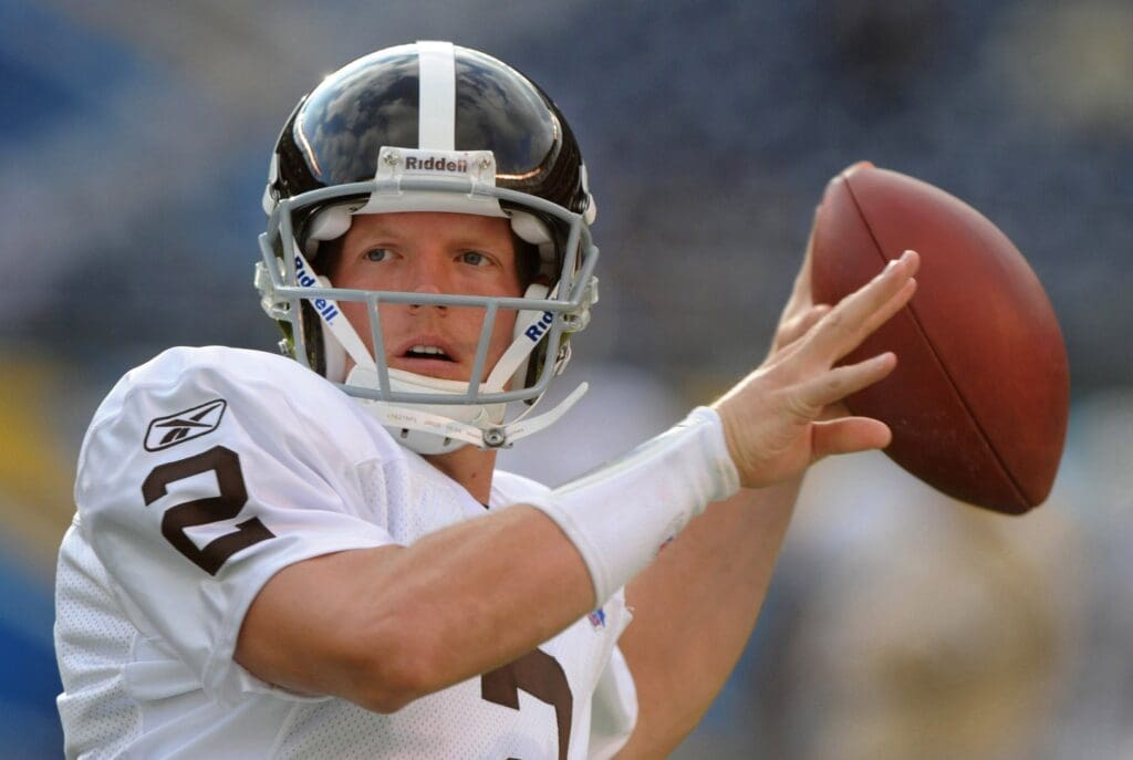 Oct 19, San Diego, CA, USA; Denver Broncos quarterback Chris Simms (2) before the game against the San Diego Chargers at Qualcomm Stadium. Mandatory Credit: Kirby Lee/Image of Sport-USA TODAY Sports