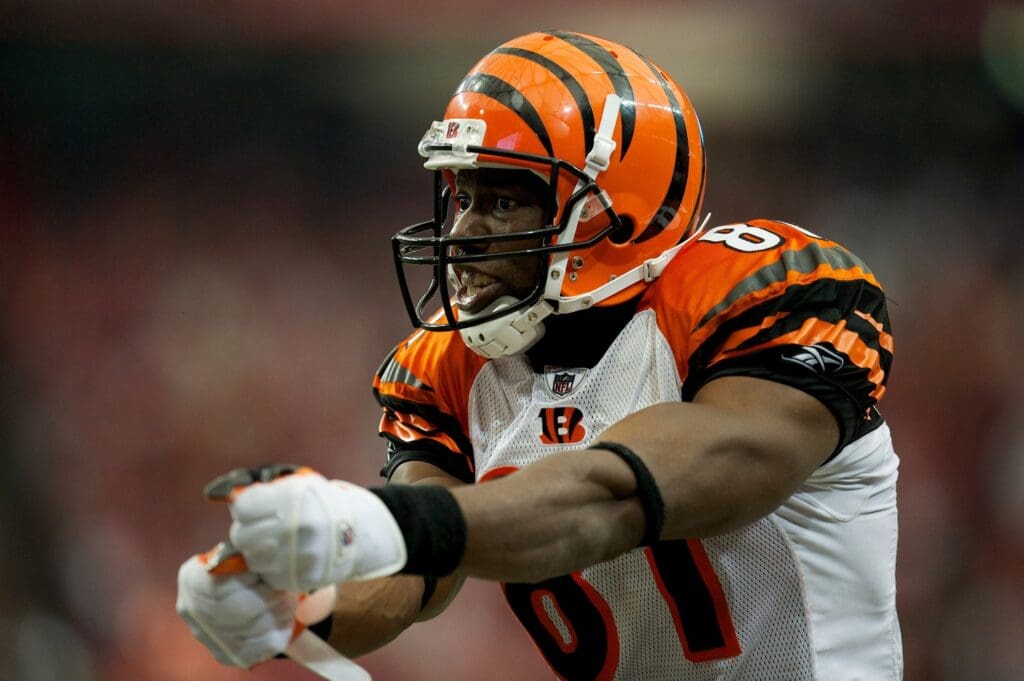 Oct 24, 2010; Atlanta, GA, USA; Cincinnati Bengals wide receiver Terrell Owens (81) motions after an incomplete catch against the Atlanta Falcons in the fourth quarter at the Georgia Dome. The Falcons defeated the Bengals 39-32