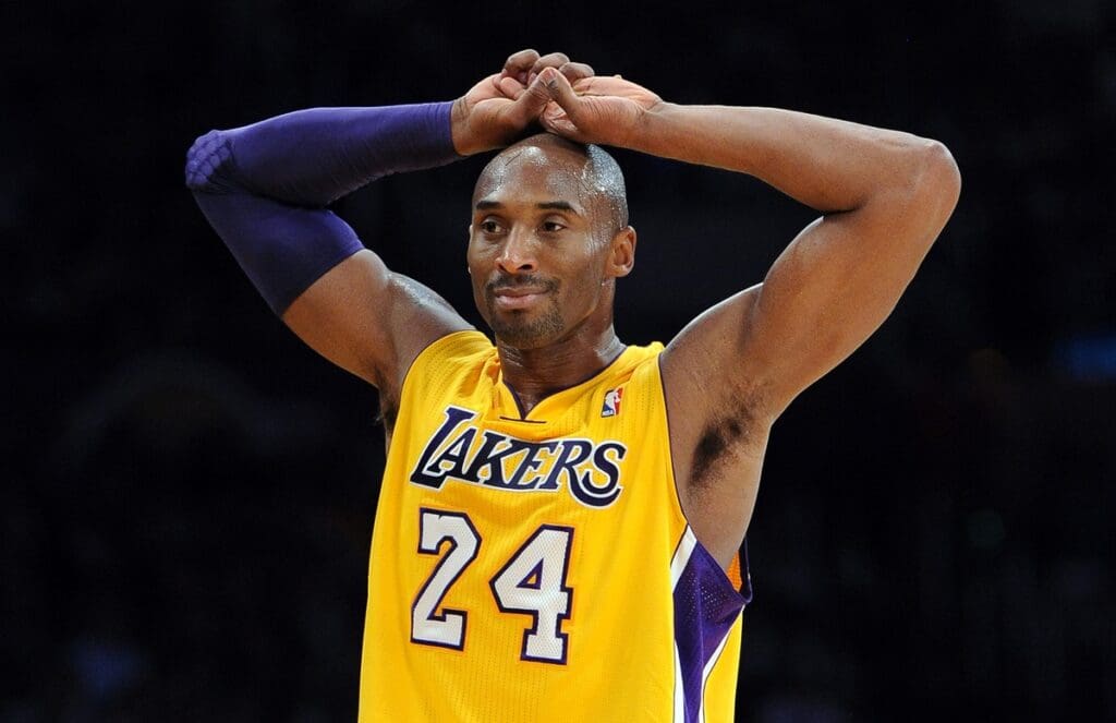 January 17, 2013; Los Angeles, CA, USA; Los Angeles Lakers shooting guard Kobe Bryant (24) reacts to a foul call in the second quarter of the game against the Miami Heat at the Staples Center. Mandatory Credit: Jayne Kamin-Oncea-USA TODAY Sports