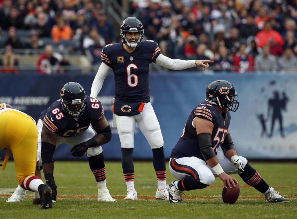 Dec 13, 2015; Chicago, IL, USA; Chicago Bears quarterback Jay Cutler (6) directs his team against the Washington Redskins during the first half at Soldier Field