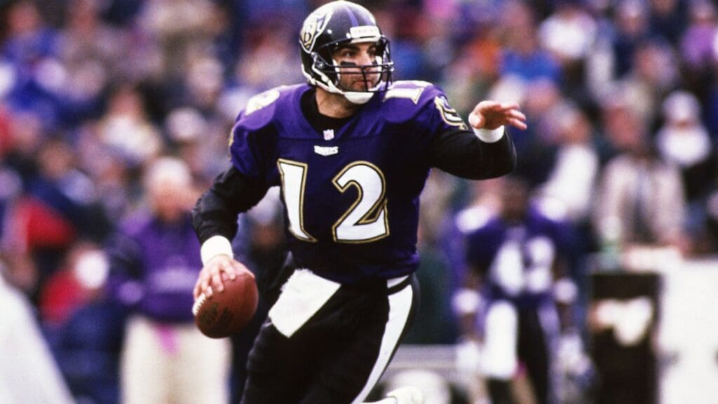 Nov 24, 1996; Baltimore, MD, USA; FILE PHOTO; Baltimore Ravens quarterback Vinny Testaverde (12) in action against the Jacksonville Jaguars at Memorial Stadium.