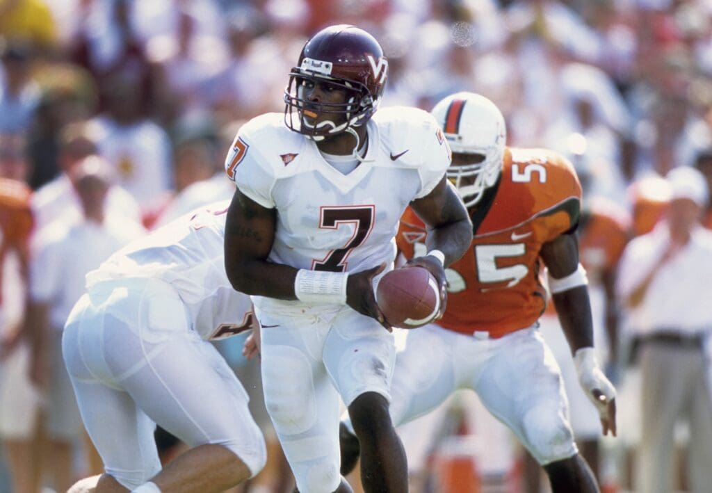 Nov 4, 2000; Miami, FL, USA: FILE PHOTO; Virginia Tech Hokies quarterback Michael Vick (7) in action against the Miami Hurricanes at the Orange Bowl.