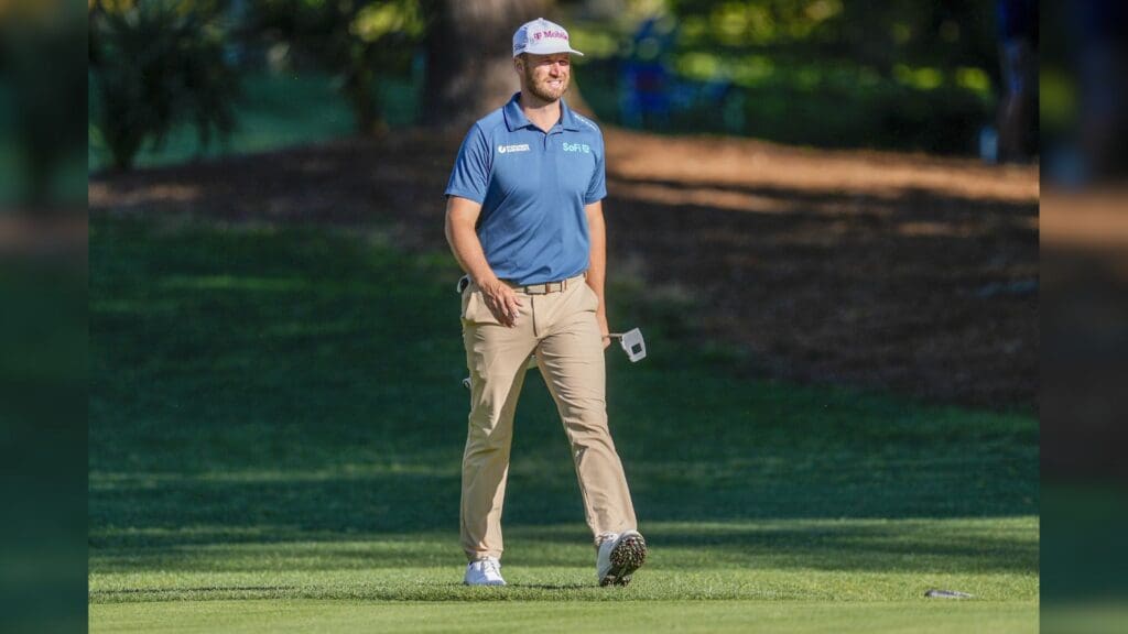 Apr 18, 2025; Hilton Head, South Carolina, USA; Wyndham Clark walks up to the first green during the second round of the RBC Heritage golf tournament.