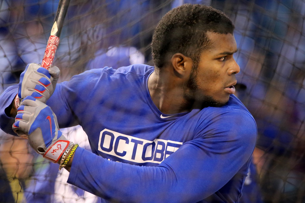 Dodgers outfielder Yasiel Puig takes batting practice before NLCS Game 6