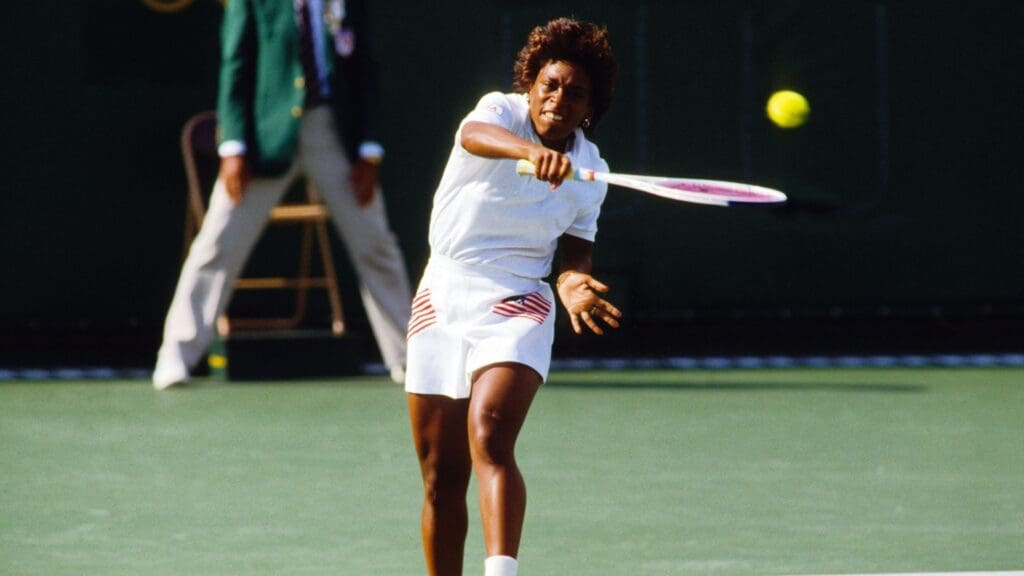 Sep 1988; Seoul, SOUTH KOREA; FILE PHOTO; Zina Garrison (USA) competes in the women's doubles tennis tournament at the 1988 Seoul Olympic Games at Seoul Olympic Tennis Center. 
