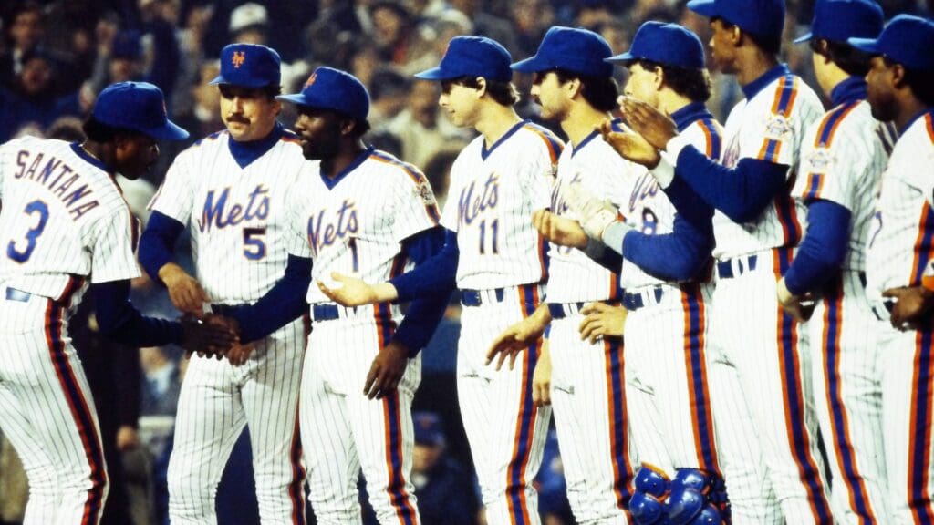 The starting lineup for the New York Mets in Game 7 against the Boston Red Sox in the 1986 World Series at Shea Stadium Oct. 27, 1986.