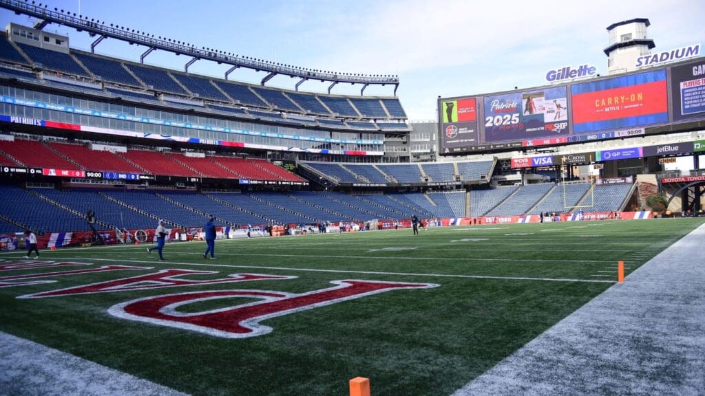 Dec 1, 2024; Foxborough, Massachusetts, USA; A field view of Gillette Stadium prior to a game between the New England Patriots and Indianapolis Colts.