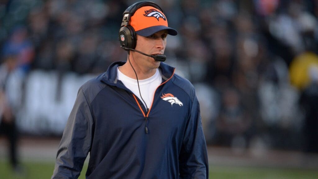 Dec 29, 2013; Oakland, CA, USA; Denver Broncos offensive coordinator Adam Gase during the game against the Oakland Raiders at O.co Coliseum. The Broncos defeated the Raiders 34-14.