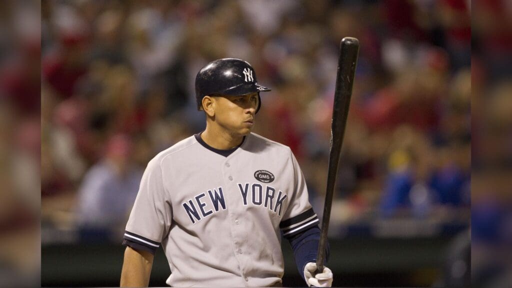 Oct 15, 2010; Arlington, TX, USA; New York Yankees third baseman Alex Rodriguez at bat against the Texas Rangers in game one of the 2010 ALCS at Rangers Ballpark.