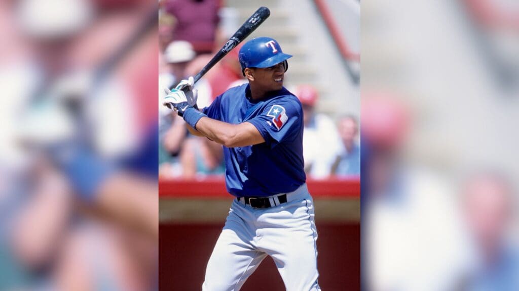 Mar 2001; Unknown location, USA; FILE PHOTO; Texas Rangers shortstop Alex Rodriguez in action during the 2001 spring training season.