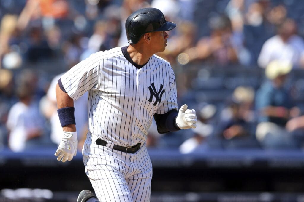 Sep 7, 2015; Bronx, NY, USA; New York Yankees designated hitter Alex Rodriguez (13) runs the bases after hitting a solo home run against the Baltimore Orioles during the fifth inning at Yankee Stadium