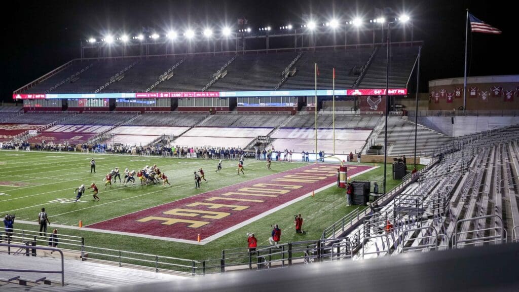 Oct 24, 2020; Chestnut Hill, Massachusetts, USA; A general view of Alumni Stadium during a game between the Boston College Eagles and the Georgia Tech Yellow Jackets.